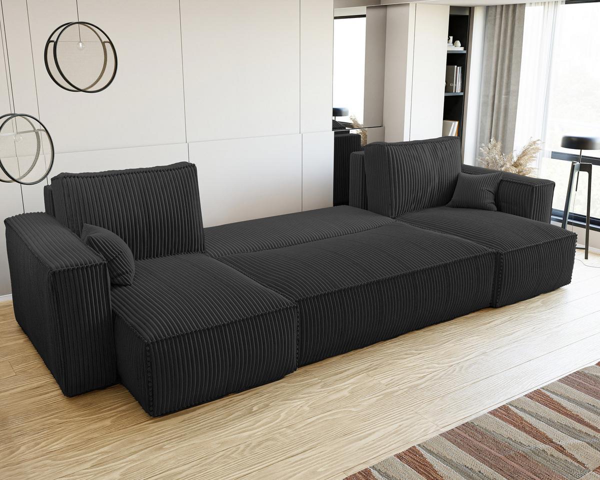 ECKSOFA mit Schlaffunktion und Bettkasten, Schwarz - Schwarz, Holzwerkstoff/Textil (312/145cm) - Idohome