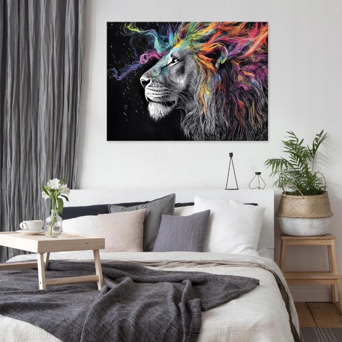 LEINWANDBILD Abstrakt Löwe Wohnzimmer Modern 100x70 - Multicolor, Holzwerkstoff (100/70cm) - Wallarena