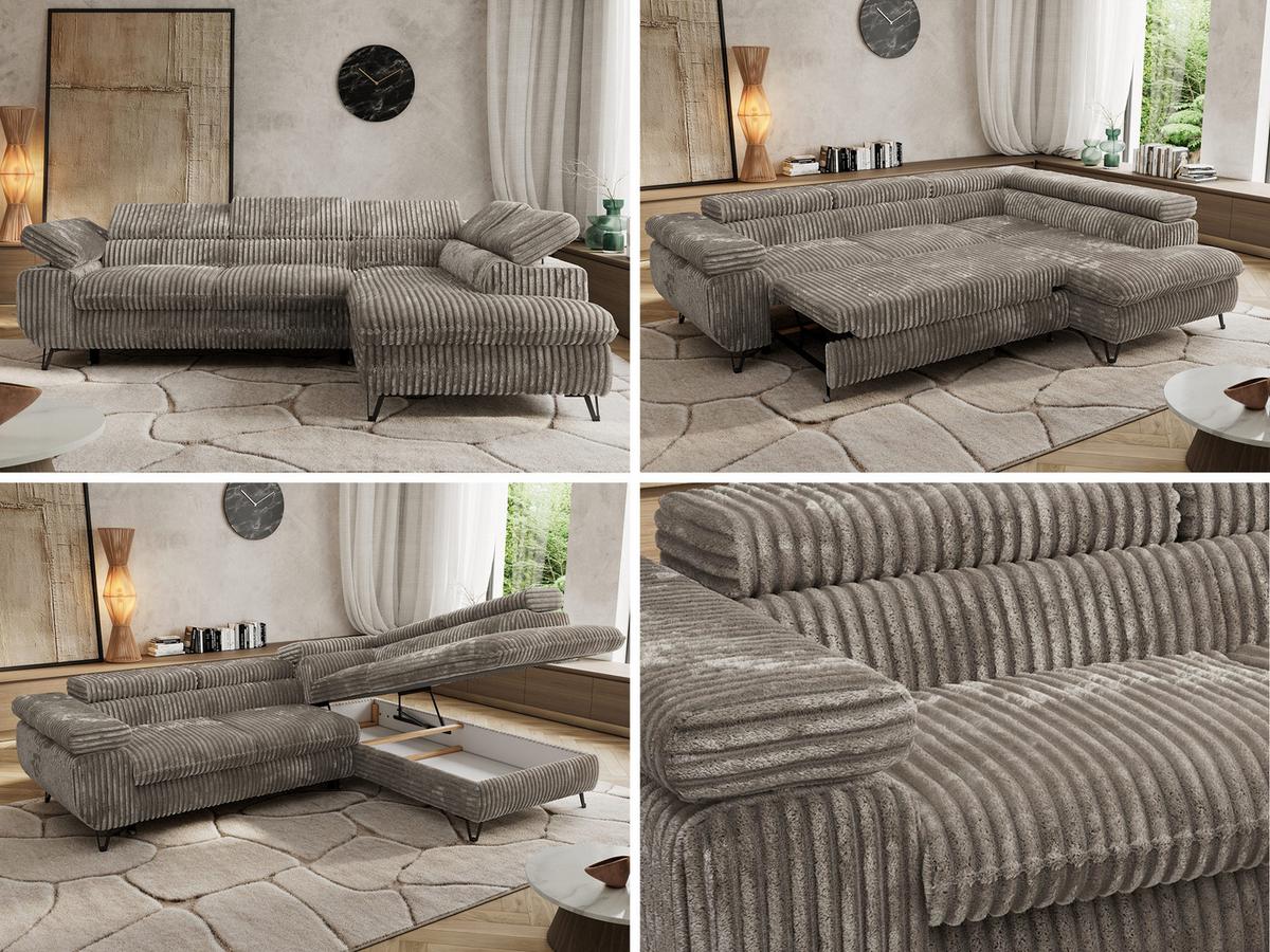 ECKSOFA PABLO L Grau Cord - Rechts Seite - Schwarz/Grau, Textil/Metall (273/208cm) - MKS