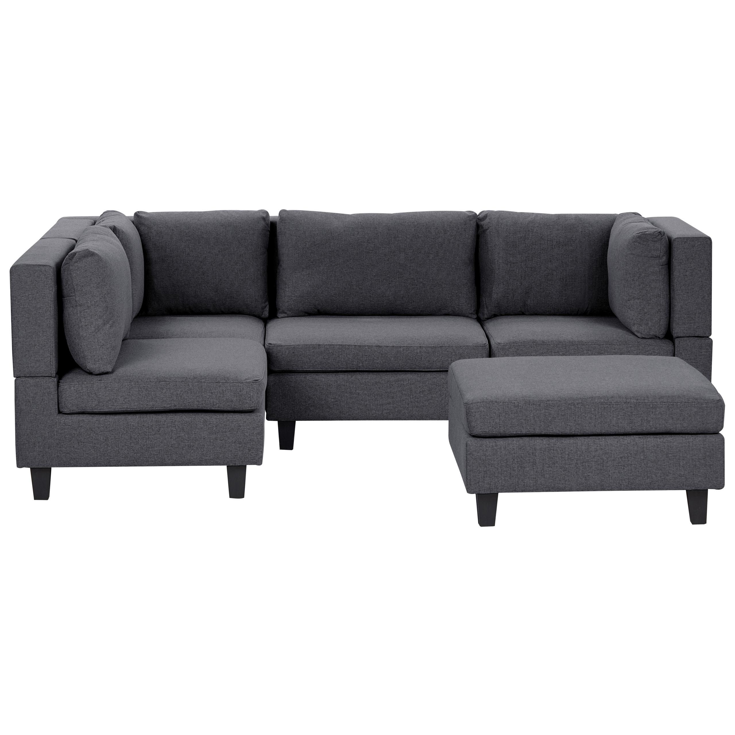 ECKSOFA Modul 4-Sitzer rechtsseitig Dunkelgrau Stoff mit Ottomane Unstad - Dunkelgrau/Grau, Textil (228/152cm) - Beliani