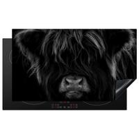HERDABDECKPLATTE Schottischer Highlander - Kuh - Schwarz - Weiß - Tiere Induktionsschutz 91.2x52 cm - Schwarz, Kunststoff (91.2/52/0.2cm) - MuchoWow