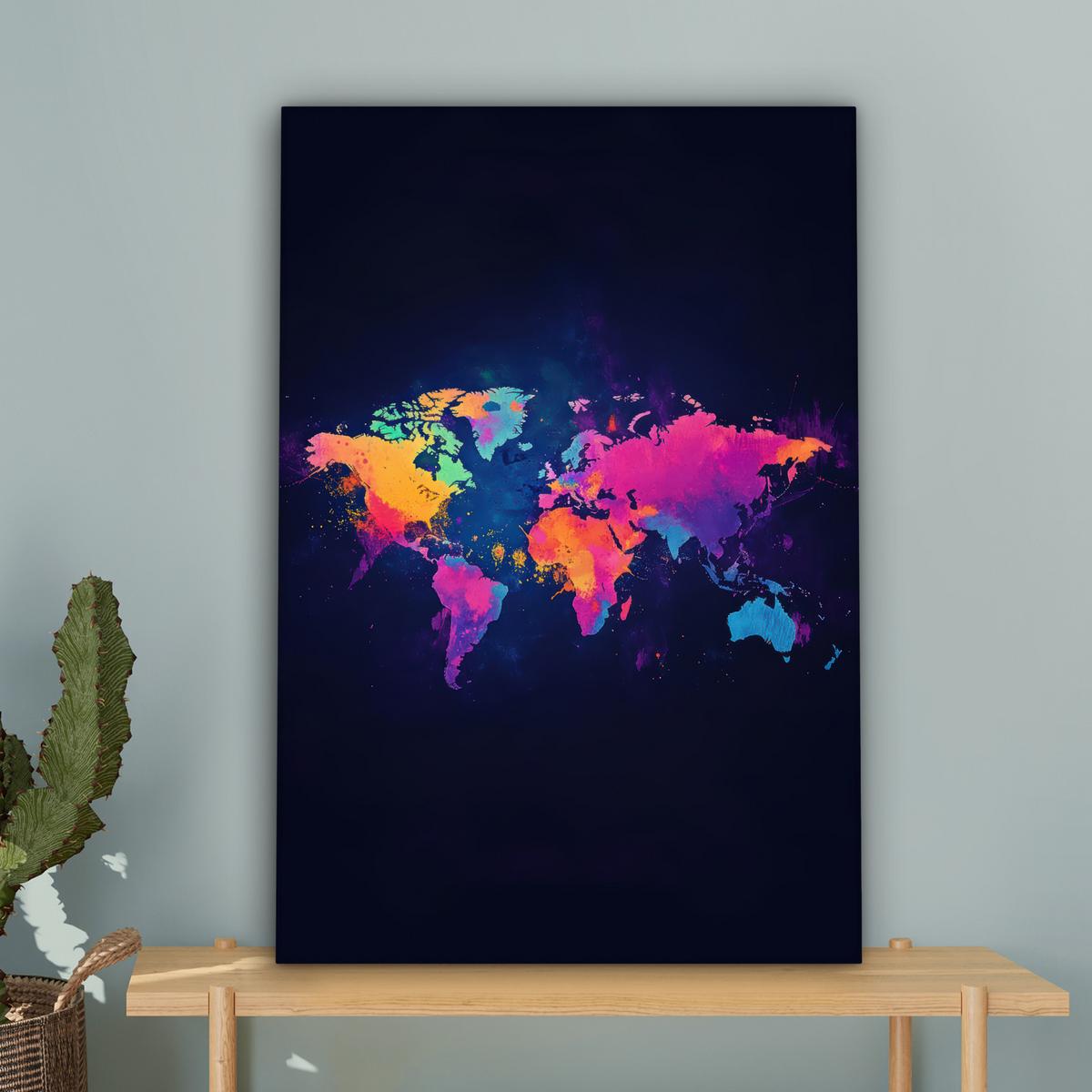 LEINWANDBILD Weltkarte - Bunt - Graffiti Wanddeko 40x60 cm - Multicolor, Textil (40/60cm) - MuchoWow