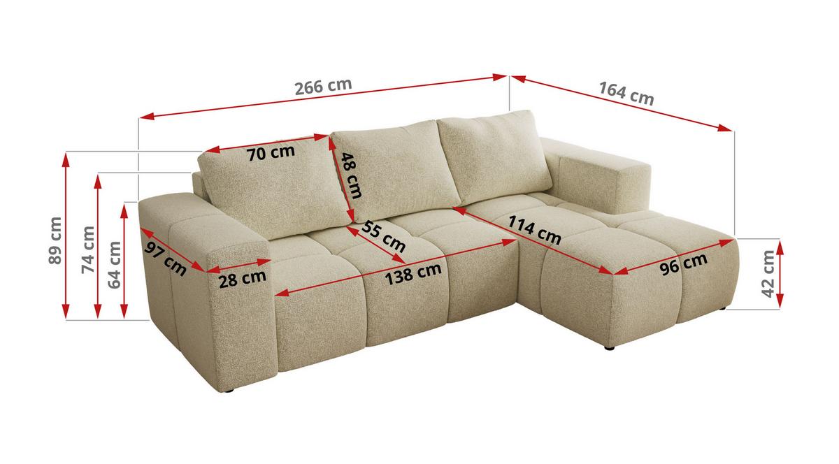 ECKSOFA MONIVA Creme Strukture - Links - Creme/Schwarz, Kunststoff/Textil (164/266cm) - MKS