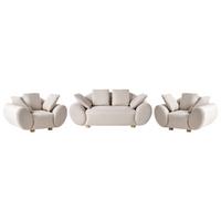 SOFA-SET 4-Sitzer Stoff Hellbeige Ringel - Beige/Braun, Textil (189/75/87cm) - Beliani