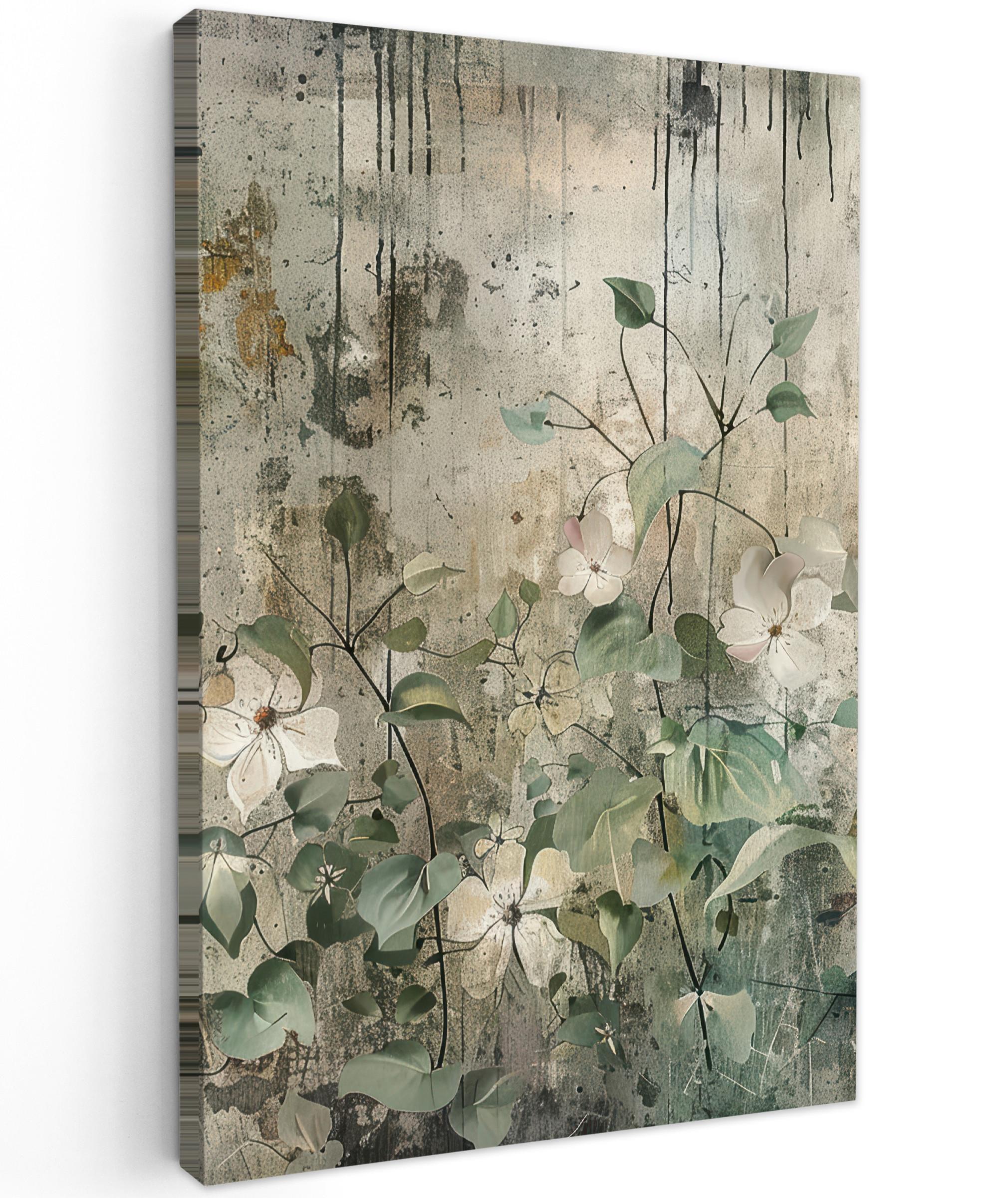 LEINWANDBILD Blumen - Blätter - Abstrakt - Modern Wanddeko 40x60 cm - Grau, Textil (40/60cm) - MuchoWow
