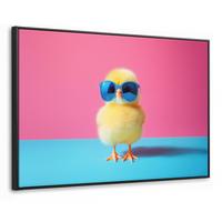 LEINWAND Bilder mit Rahmen - Chick - Sonnenbrille - Blau - 90x60 - Pink, Textil (90/60cm) - MuchoWow