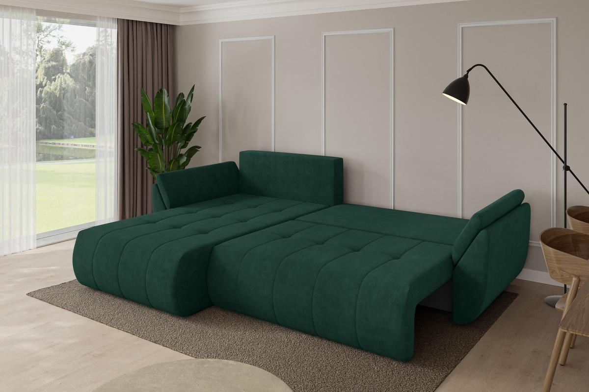 ECKSOFA mit Schlaffunktion Ottomane Links TOKO-L 277x194x86 Grün Velours - Schwarz/Grün, Holzwerkstoff/Kunststoff (277/194cm) - ALTDECOR