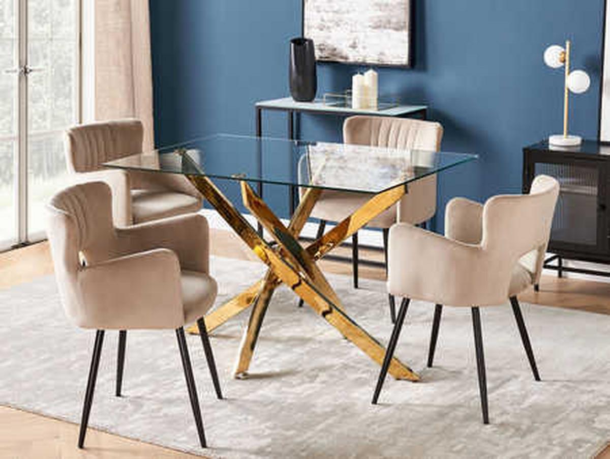 ESSTISCH 120/70/76 cm Goldfarben/Transparent Maramo - Goldfarben, Glas/Metall (120/70/76cm) - Beliani
