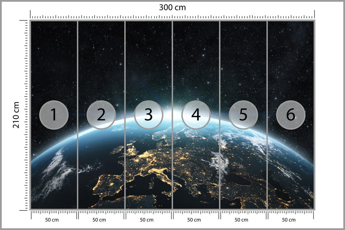 FOTOTAPETE für Wohnzimmer Erde Aus Dem Kosmos Planet 300x210 - Blau/Gelb, Papier (300/210cm) - Muralo