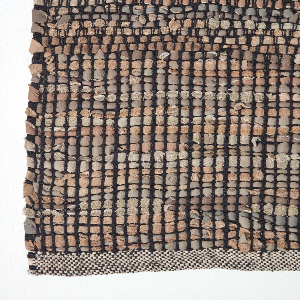 LEDERTEPPICH-LÄUFER mit Webmuster 66/200 cm - Schwarz, Leder (66/200cm) - Homescapes
