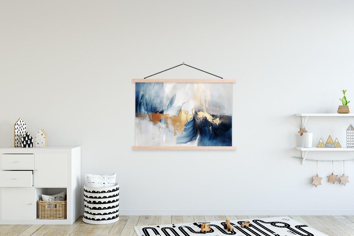 POSTER MIT MAGNETLEISTEN Gold - Blau - Aquarell - Kunst - Modern Magnetleiste 120x80 cm - Hellblau, Textil (120/80/0.15cm) - MuchoWow