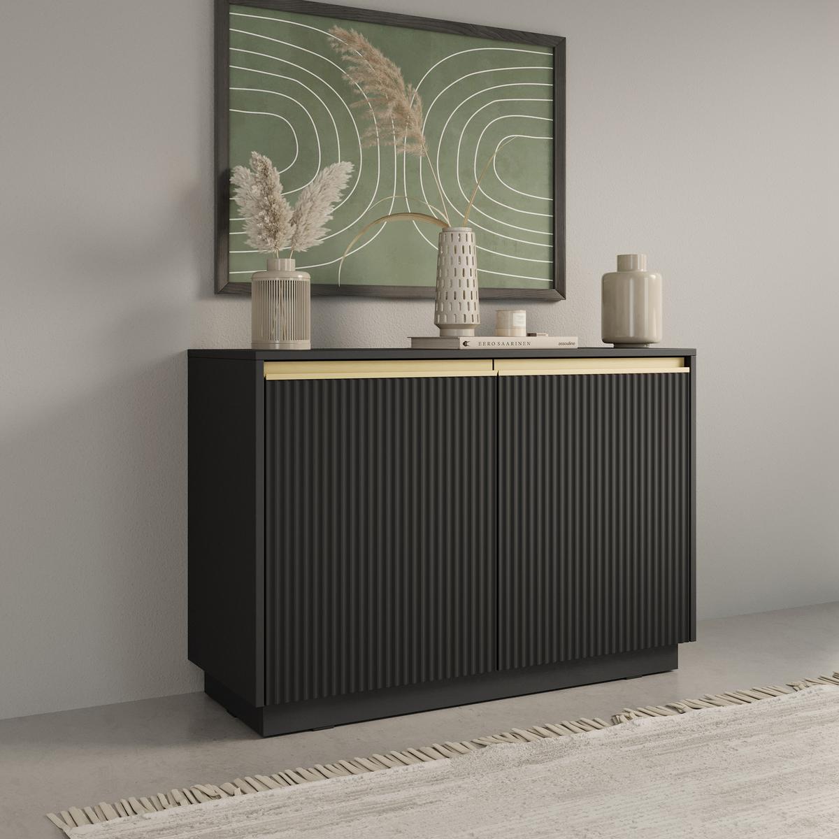 KOMMODE MAESTRO 104/72/39 cm mit 2 Türen Schwarz - Schwarz, Holzwerkstoff (104/72/39cm) - MASSENO