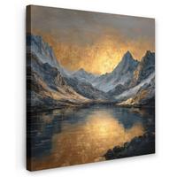 LEINWANDBILD Bergkulisse mit goldenem Sonnenuntergang Deko Groß 90x90 cm - Goldfarben, Textil (90/90cm) - MuchoWow
