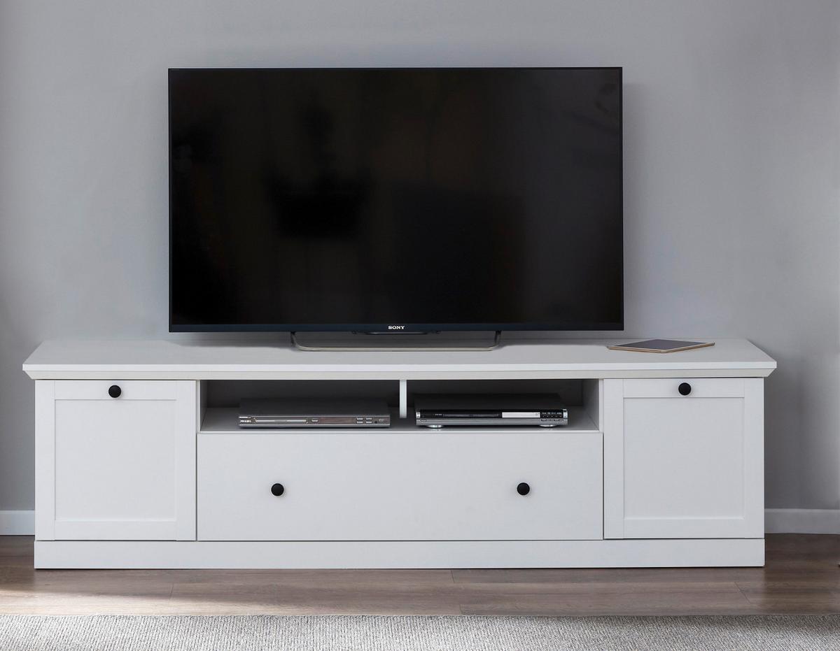 TV-LOWBOARD weiß matt 177 x 49 cm, Fernsehtisch im Landhaus-Stil - Silberfarben/Weiß, Holzwerkstoff/Metall (177/49/41cm) - Top.Furn