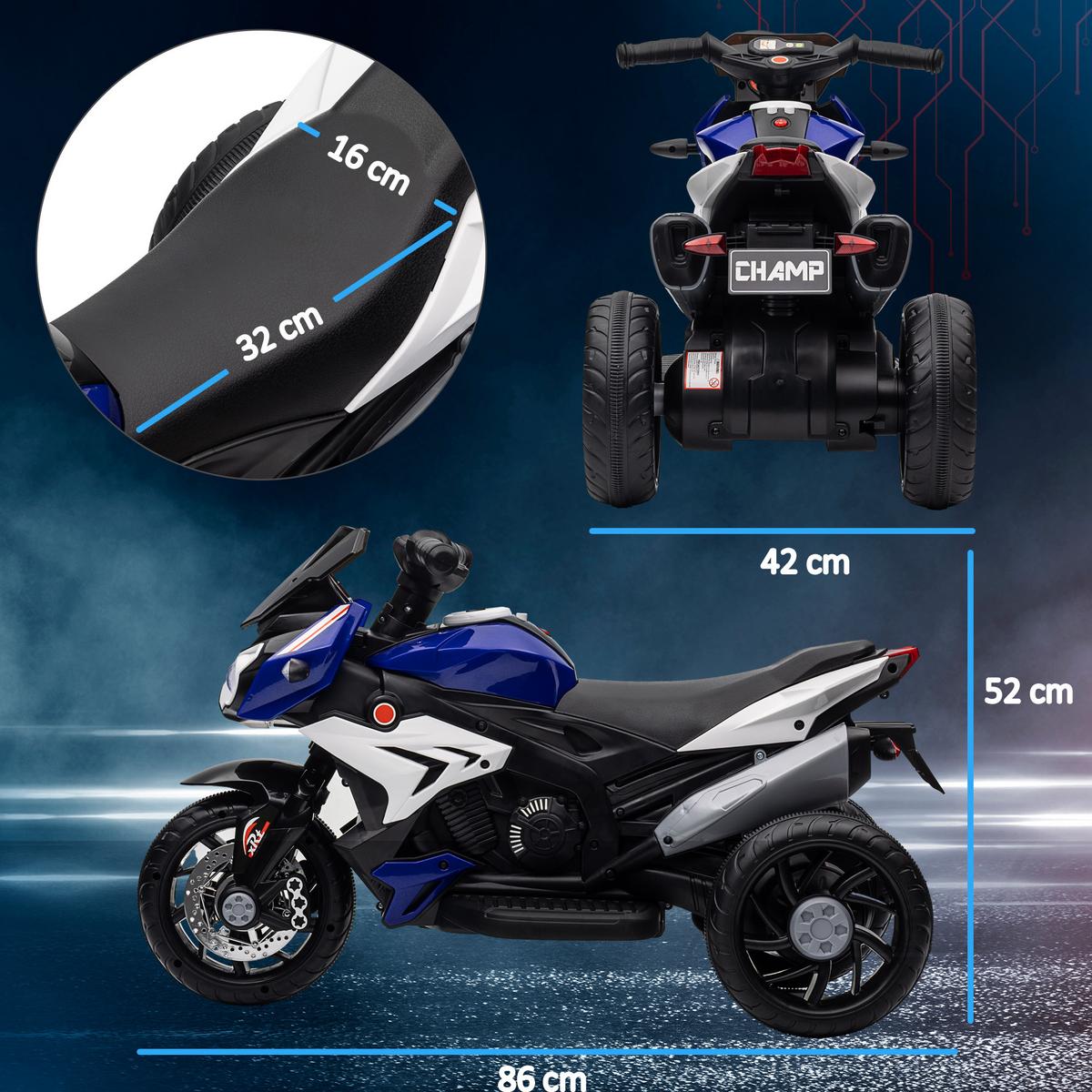 KINDER-ELEKTROMOTORRAD mit Musik, 3 km/h, für 3-5 Jahre Kinder - Blau, Metall (86/42/52cm) - HOMCOM