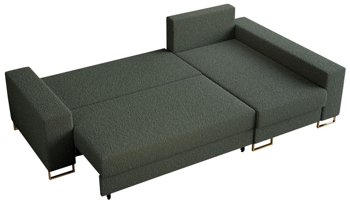 ECKSOFA Dorian Boucle Grün - Goldfarben/Grün, Textil/Metall (242/138cm) - MKS