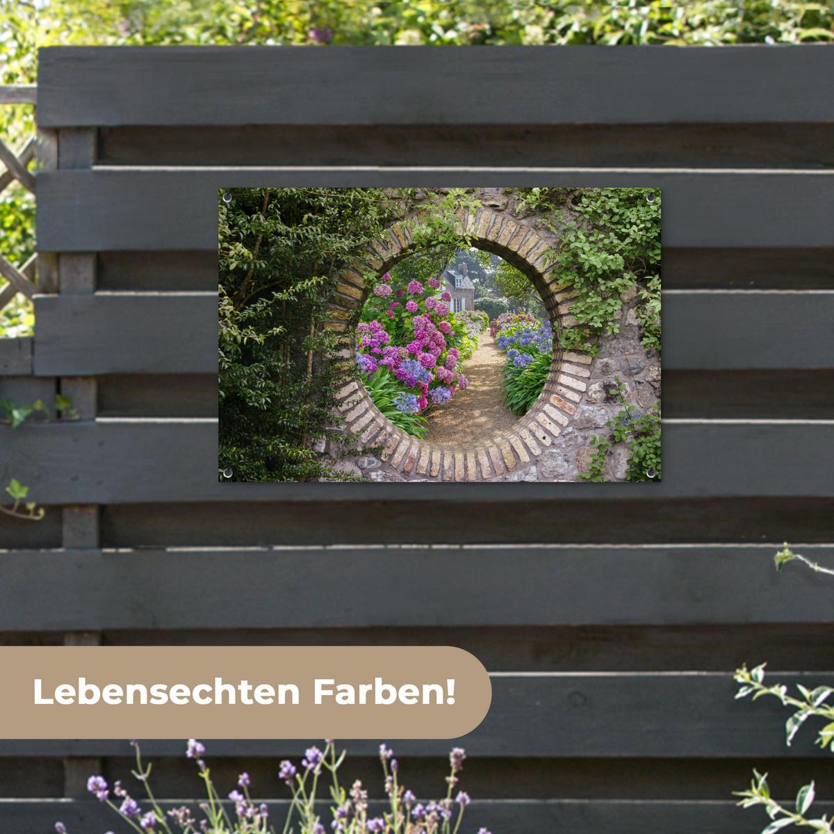 GARTENPOSTER Transparent - Blumen - Hortensie - Sommer Gartendeko 90x60 cm - Graubraun, Kunststoff (90/60/0.2cm) - OnlyWow