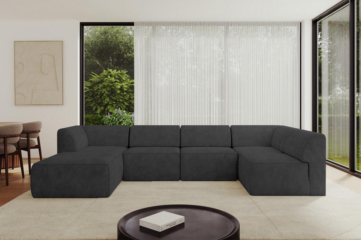 WOHNLANDSCHAFT Ottomane Links MOVO-L 345x180x78 cm Dunkelgrau Velours - Eschefarben, Holzwerkstoff/Kunststoff (345/78/180cm) - ALTDECOR