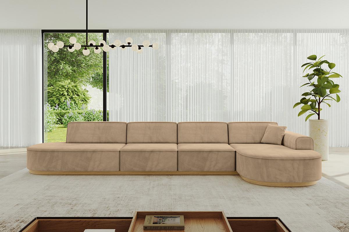 ECKSOFA Ottomane Rechts MARI-L3-v2 - 413x171x83 cm Taupe Velours - Taupe, Holzwerkstoff/Textil (171/413cm) - ALTDECOR
