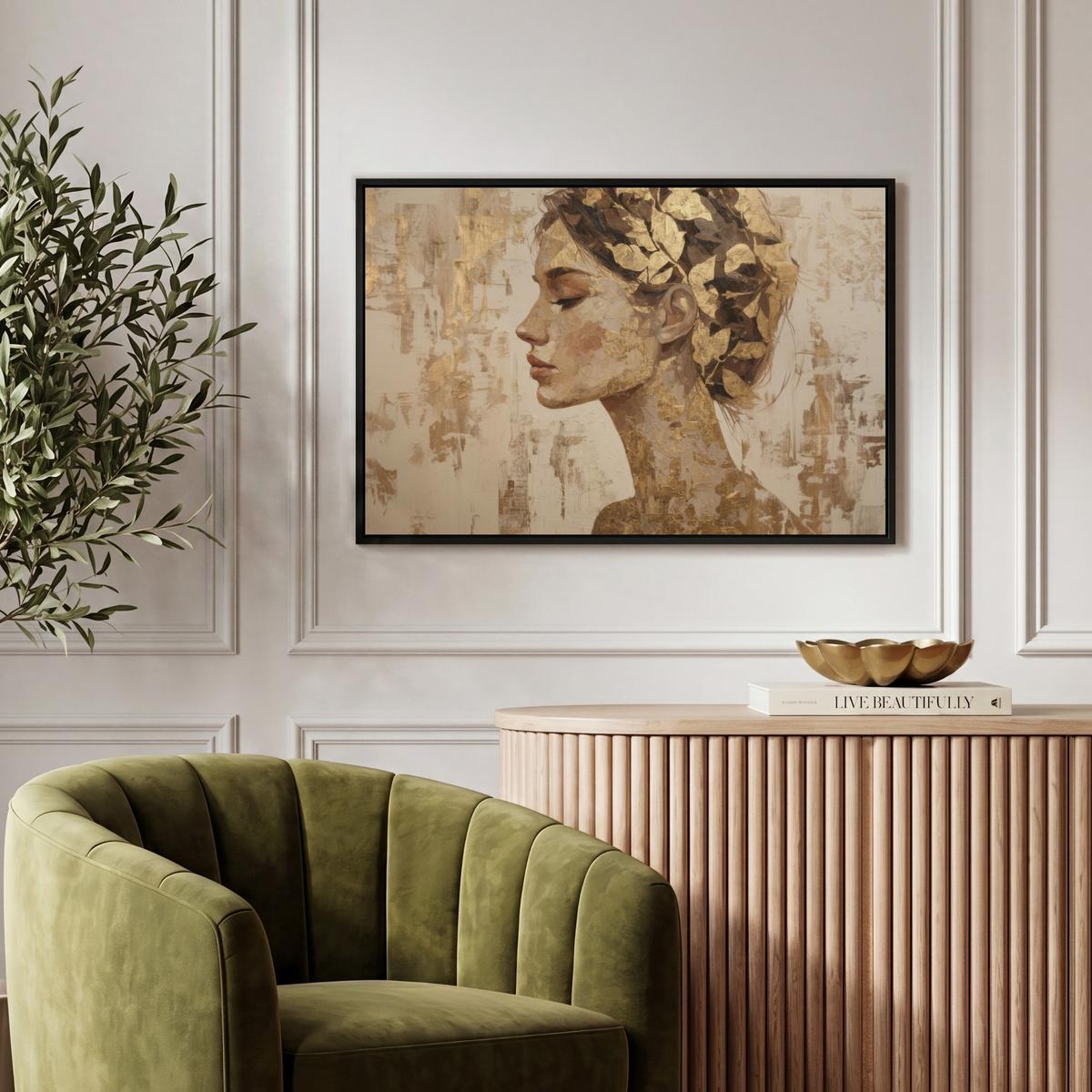 LEINWAND Bilder mit Rahmen - Frau - Gold - Abstrakt - Textur - 60x40 - Goldfarben, Textil (60/40cm) - MuchoWow
