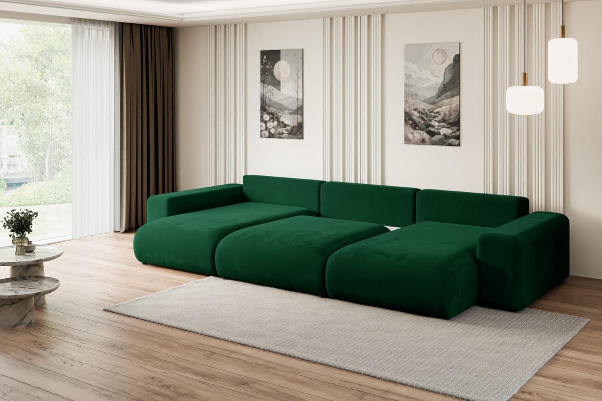 WOHNLANDSCHAFT mit Schlaffunktion ESKAR-U -364x176x84cm Grün Velours - Schwarz/Grün, Holzwerkstoff/Kunststoff (364/72/176cm) - ALTDECOR