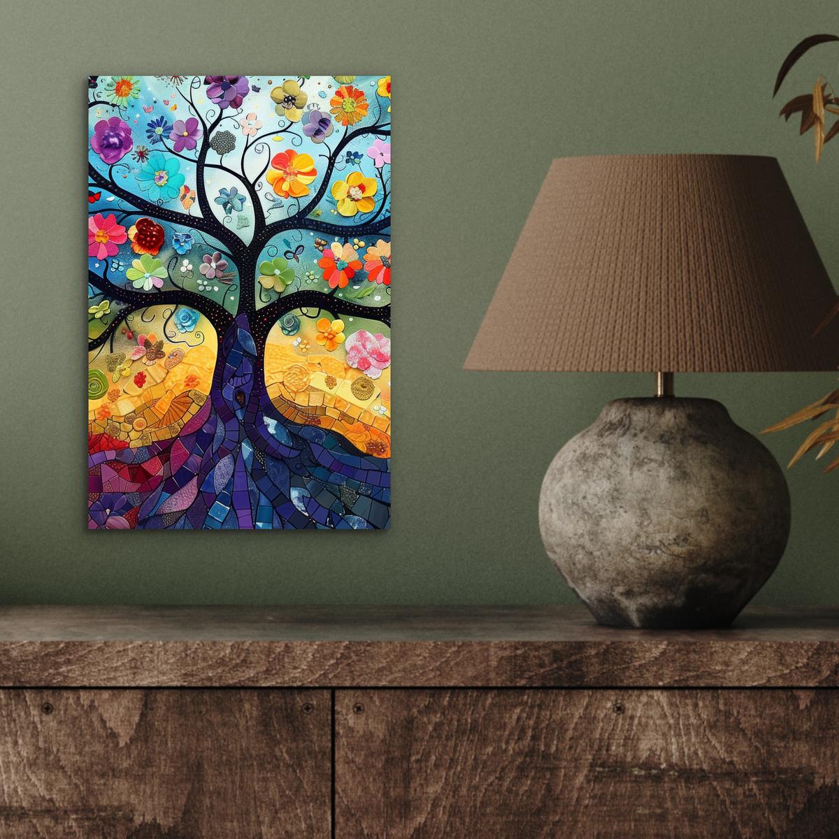 METALLBILD Kunst - Baum des Lebens - Blumen - Hippie 20x30 cm - Dunkelblau, Metall (20/30cm) - MuchoWow