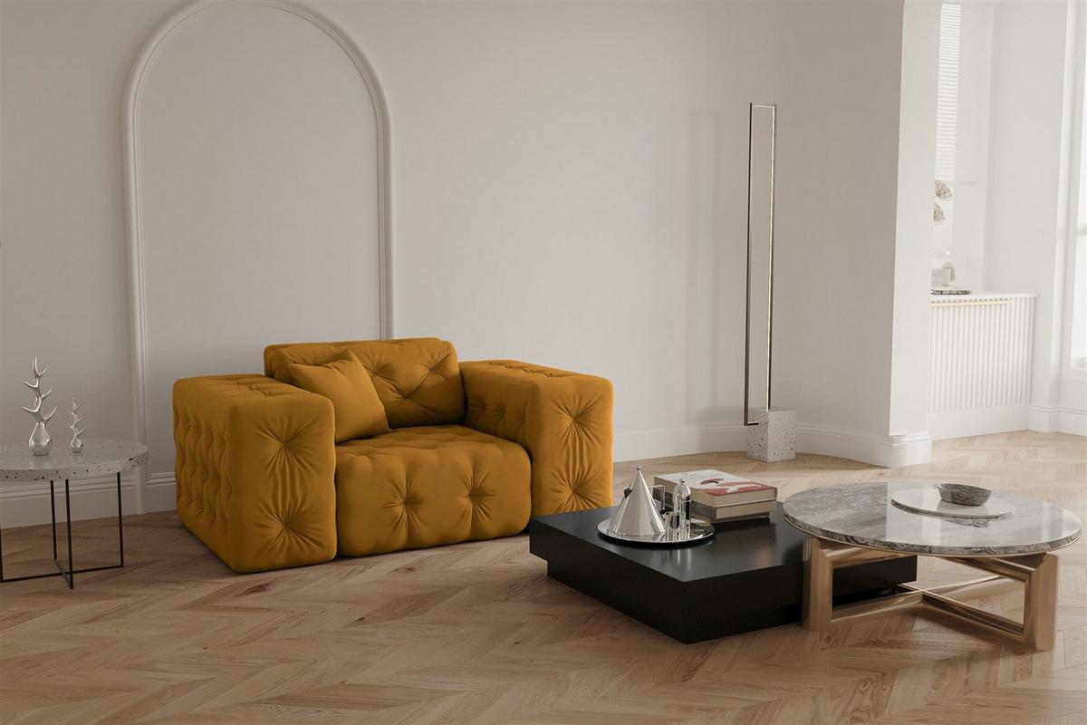 SOFASET Chantal - Dunkelgelb, Holzwerkstoff/Textil (251/78/96cm) - Fun Möbel