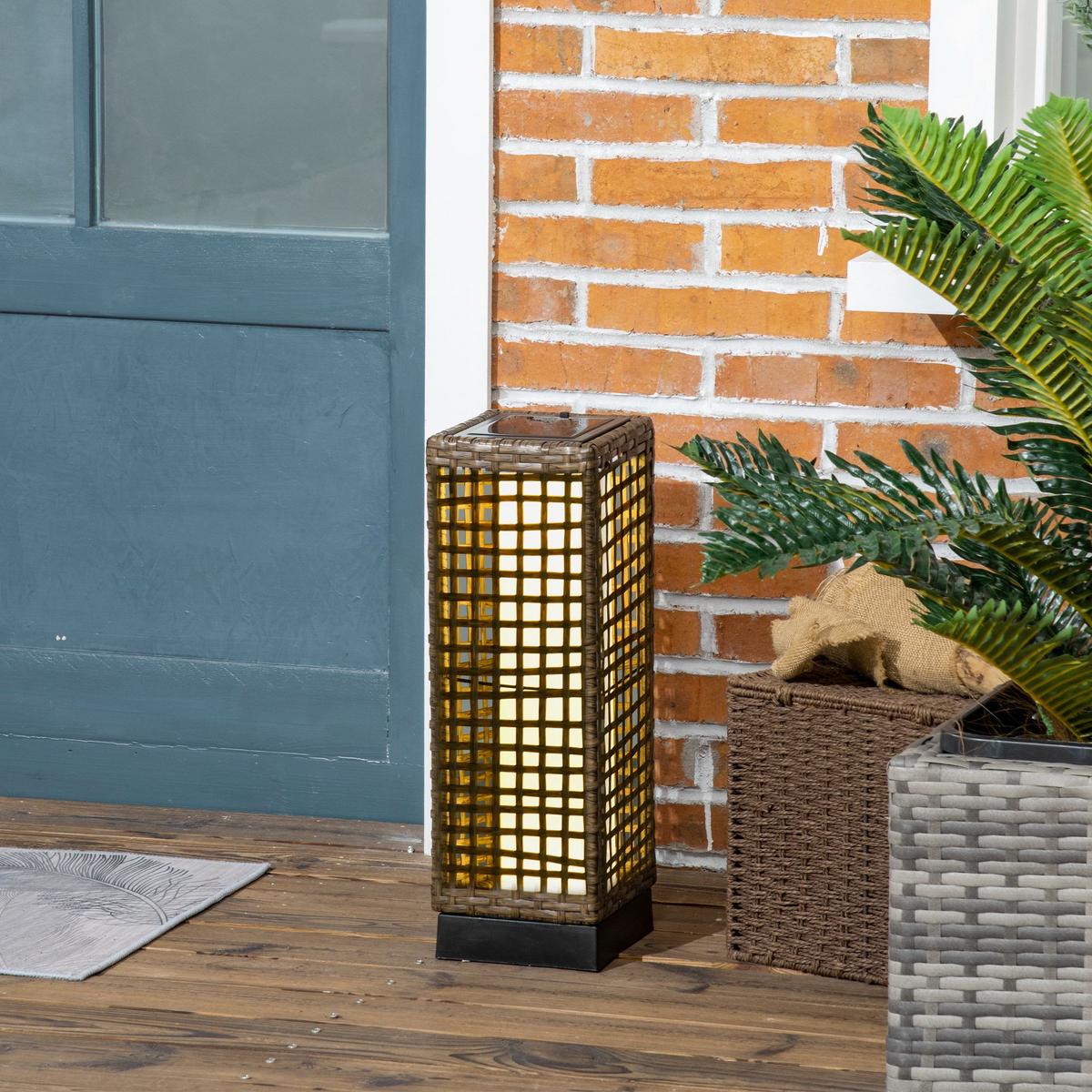 SOLARLEUCHTE, Rattan, Stahl, Sand - Schwarz, Metall (15.5/15.5/46cm) - Outsunny
