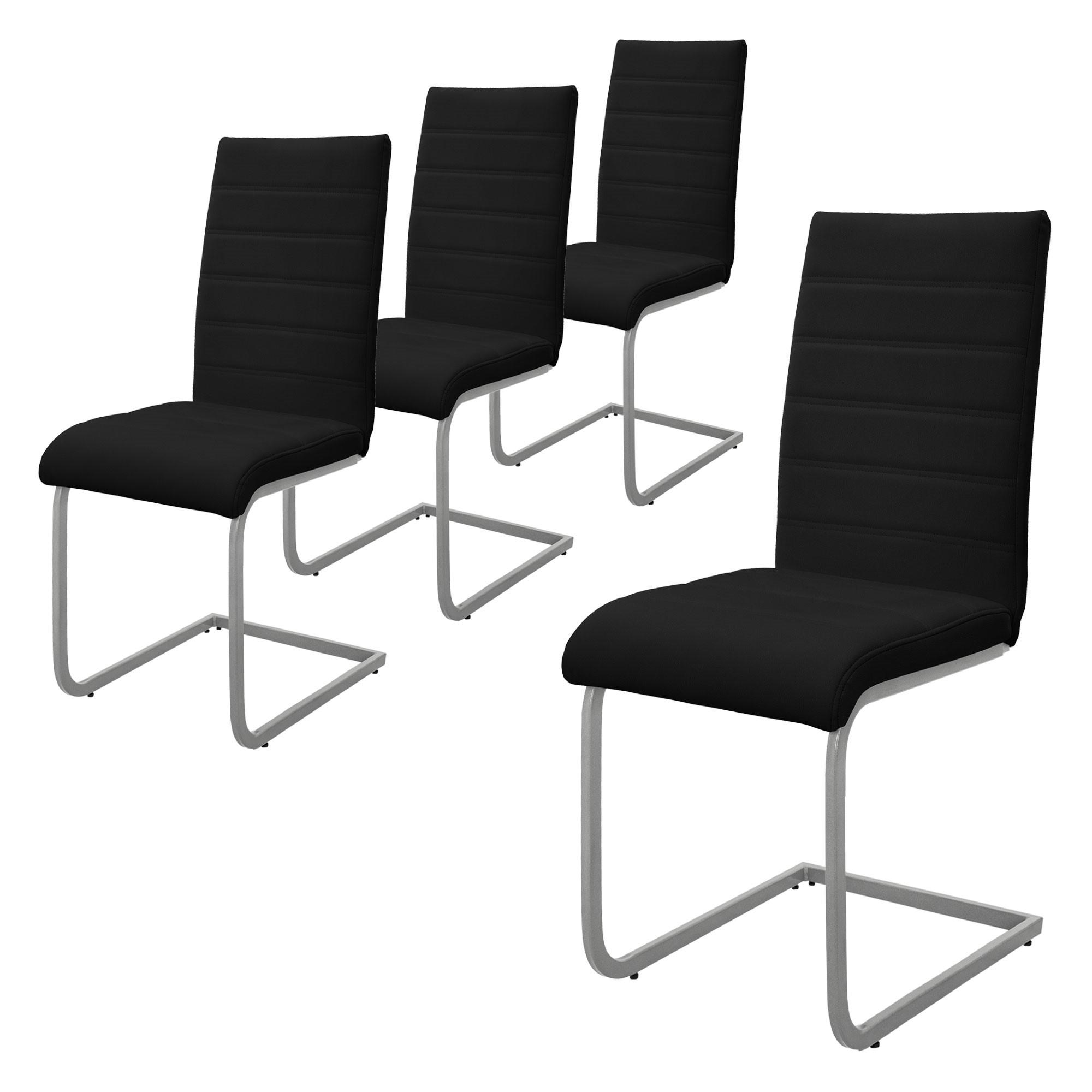 SCHWINGSTUHL 4er Set Schwarz Kunstleder - Silberfarben/Schwarz, Metall (40/102/57cm) - ML-DESIGN