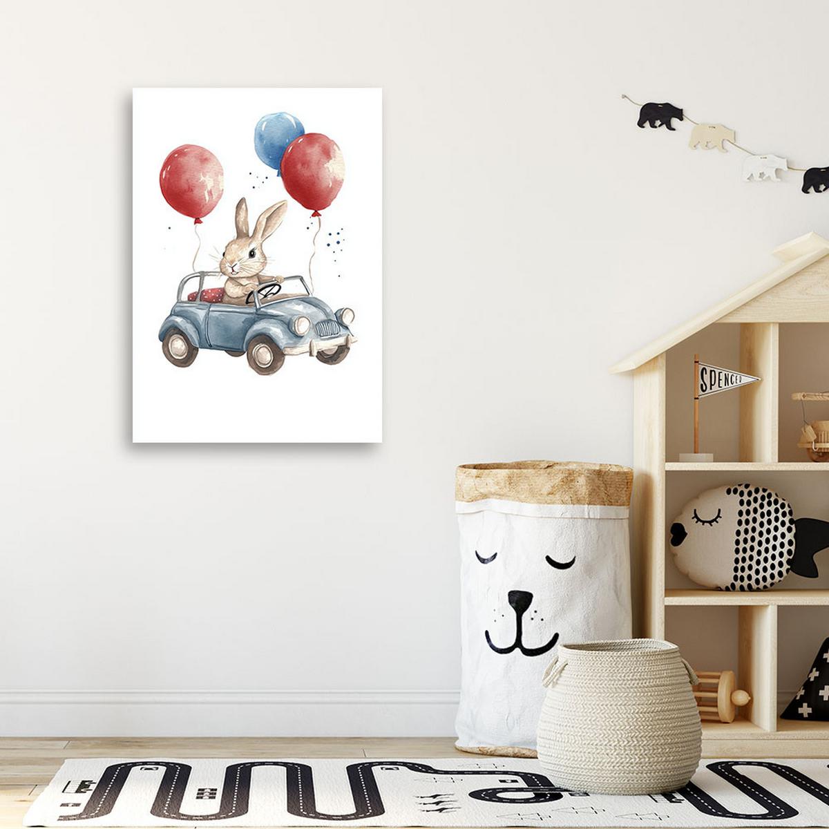 LEINWANDBILD Hasen-Autoballons 60x90cm - Multicolor, Textil (60/90cm) - Feeby