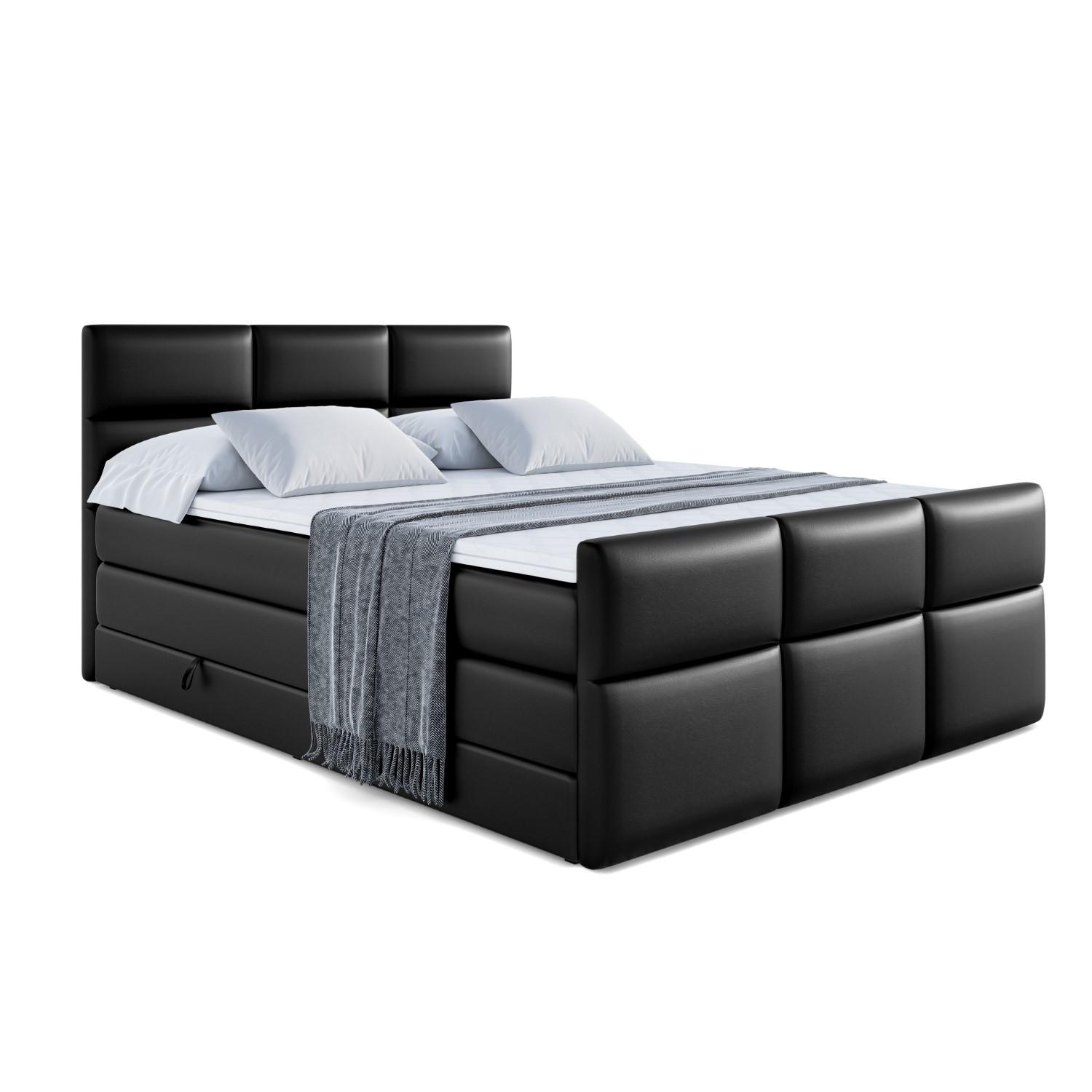BOXSPRINGBETT OHIO-Z KING - 140x200 - H3/H4 - Schwarz Hochglanz - Schwarz Hochglanz, Holzwerkstoff (140/200cm) - ALTDECOR