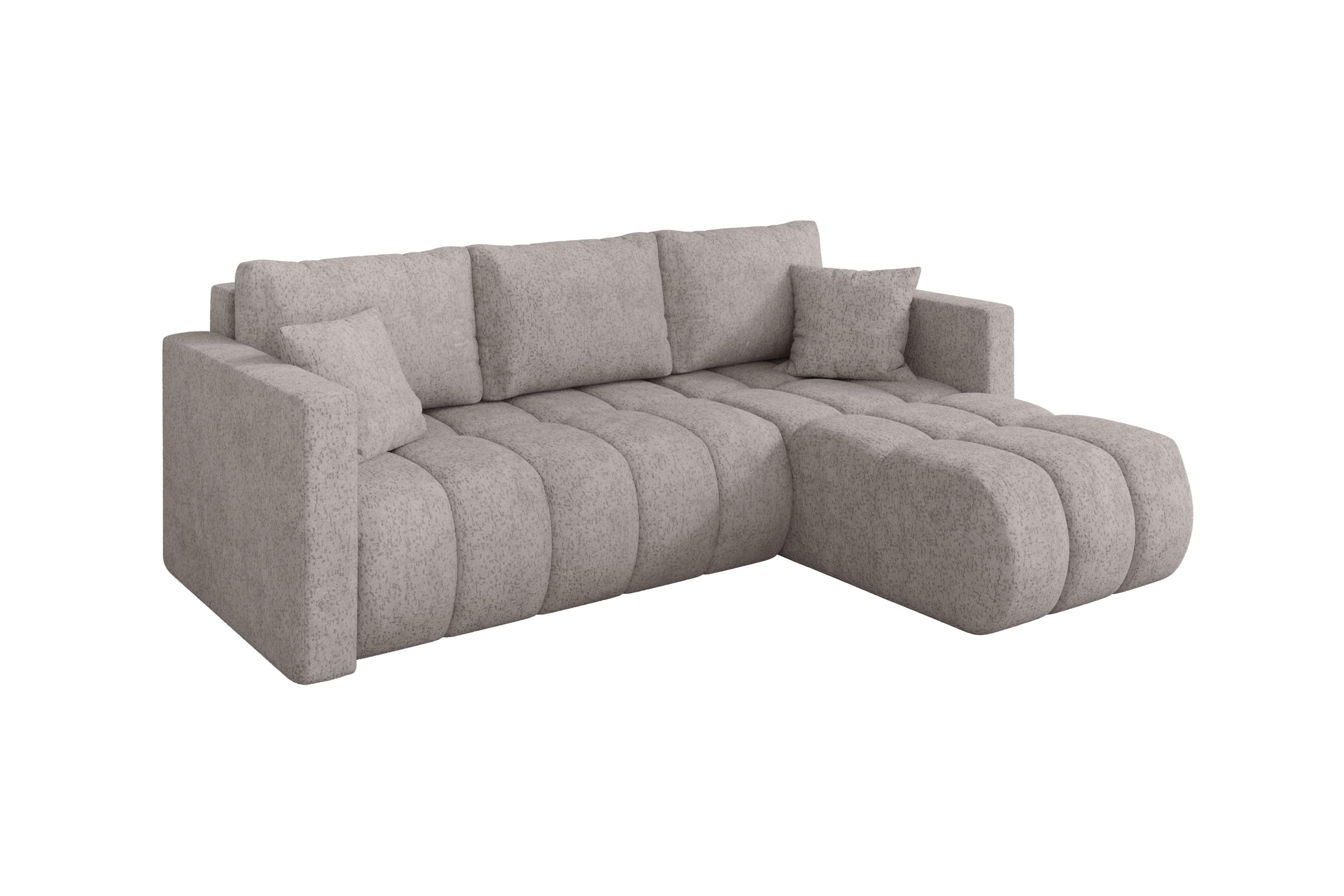 ECKSOFA mit Schlaffunktion Ottomane Rechts GARD-L 226x146x85 Hellgrau Velours - Hellgrau/Schwarz, Holzwerkstoff/Kunststoff (226/146cm) - ALTDECOR