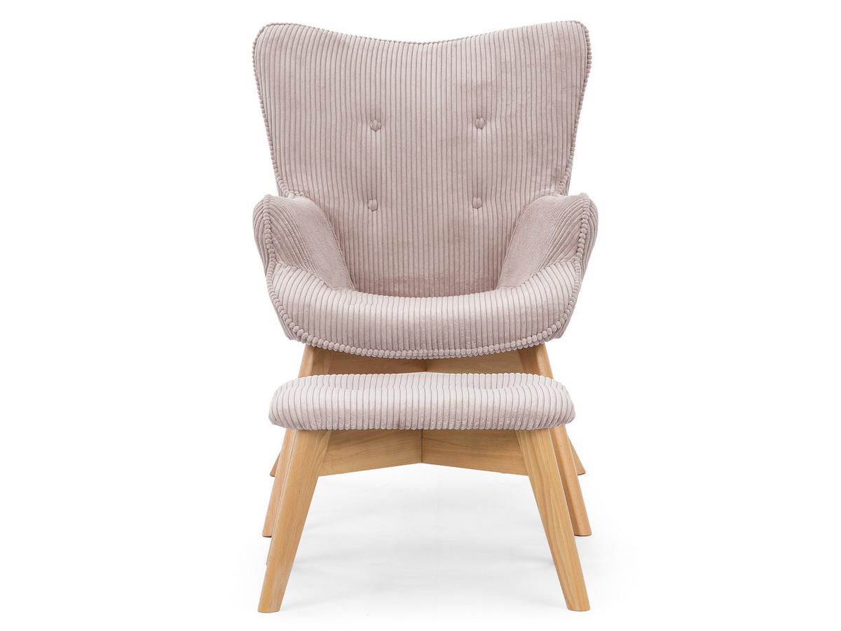 LOUNGESESSEL mit Fußhocker Lenari Puderrosa Cordstoff mit Füßen in Natur - Hellrosa/Naturfarben, Holz/Textil (71/96/86cm) - S-Style Möbel
