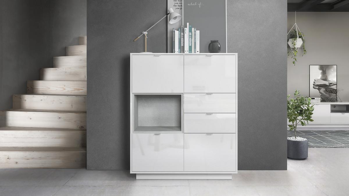 HIGHBOARD Metro Einsatz in Beton Oxid Optik - Hellgrau, Holzwerkstoff (103/123/37.5cm) - Vladon