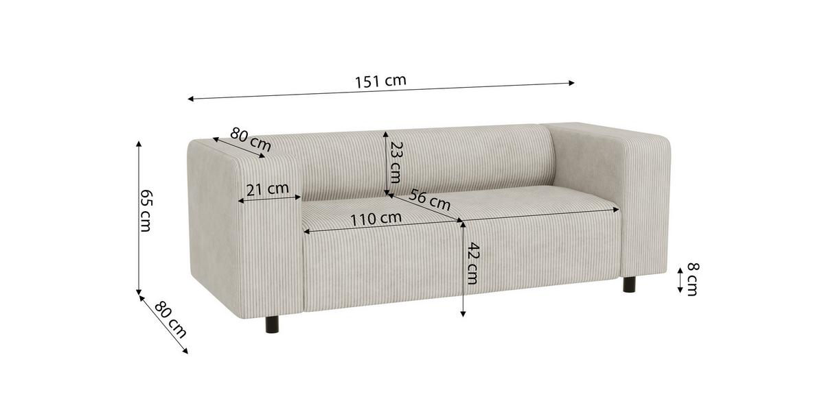 2-SITZER-SOFA Tove Beige Cord - Beige/Schwarz, Holz/Kunststoff (151/65/80cm) - S-Style Möbel