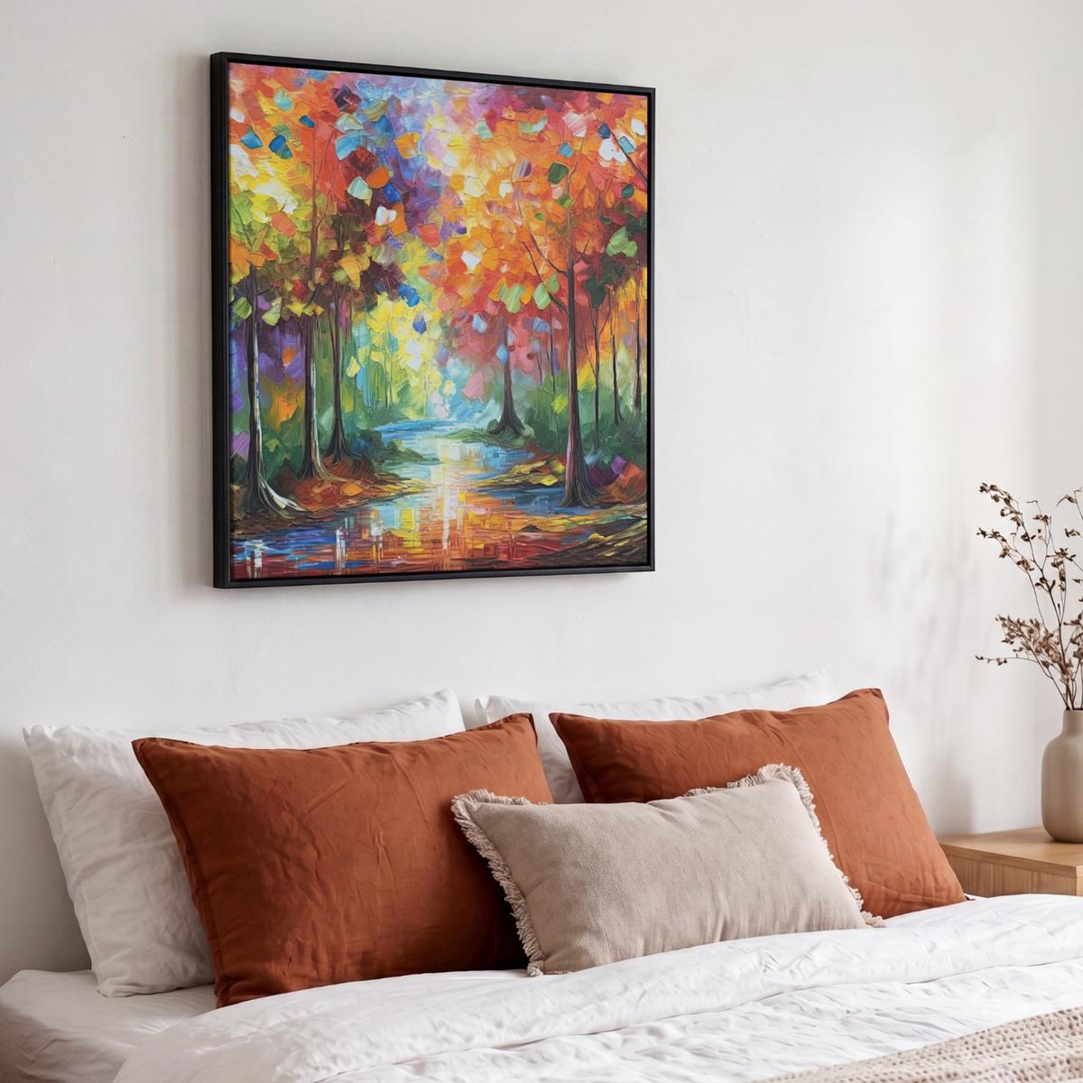 LEINWAND Bilder mit Rahmen - Landschaft - Wald - Farben - Natur - 50x50 - Multicolor, Textil (50/50cm) - MuchoWow