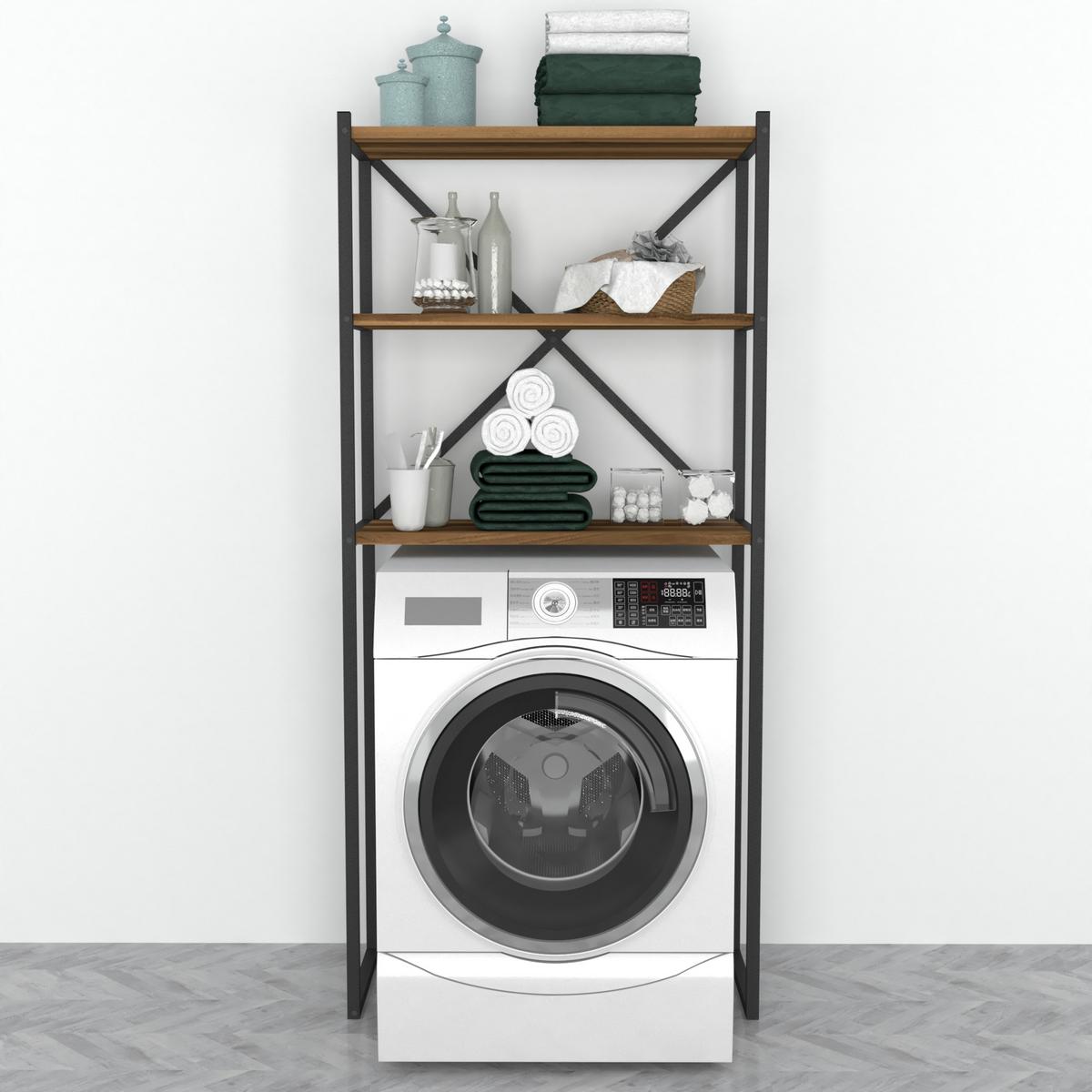 BADEZIMMERREGAL Askersund - Walnussfarben, Holzwerkstoff/Metall (66/160/34cm) - [en.casa]