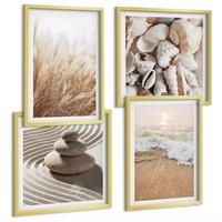 BILDER SET 4er Set - 50x50 cm & 40x60 cm Goldrahmen - Strandmotive, Muscheln, Wellen - Goldfarben, Kunststoff (50/50cm) - TULUP