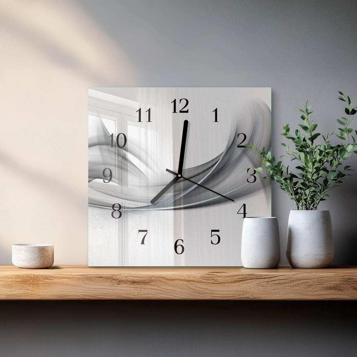 WANDUHR aus Glas 30x30 cm - Abstraktion - Grau, Glas (30/30/0.4cm) - TULUP