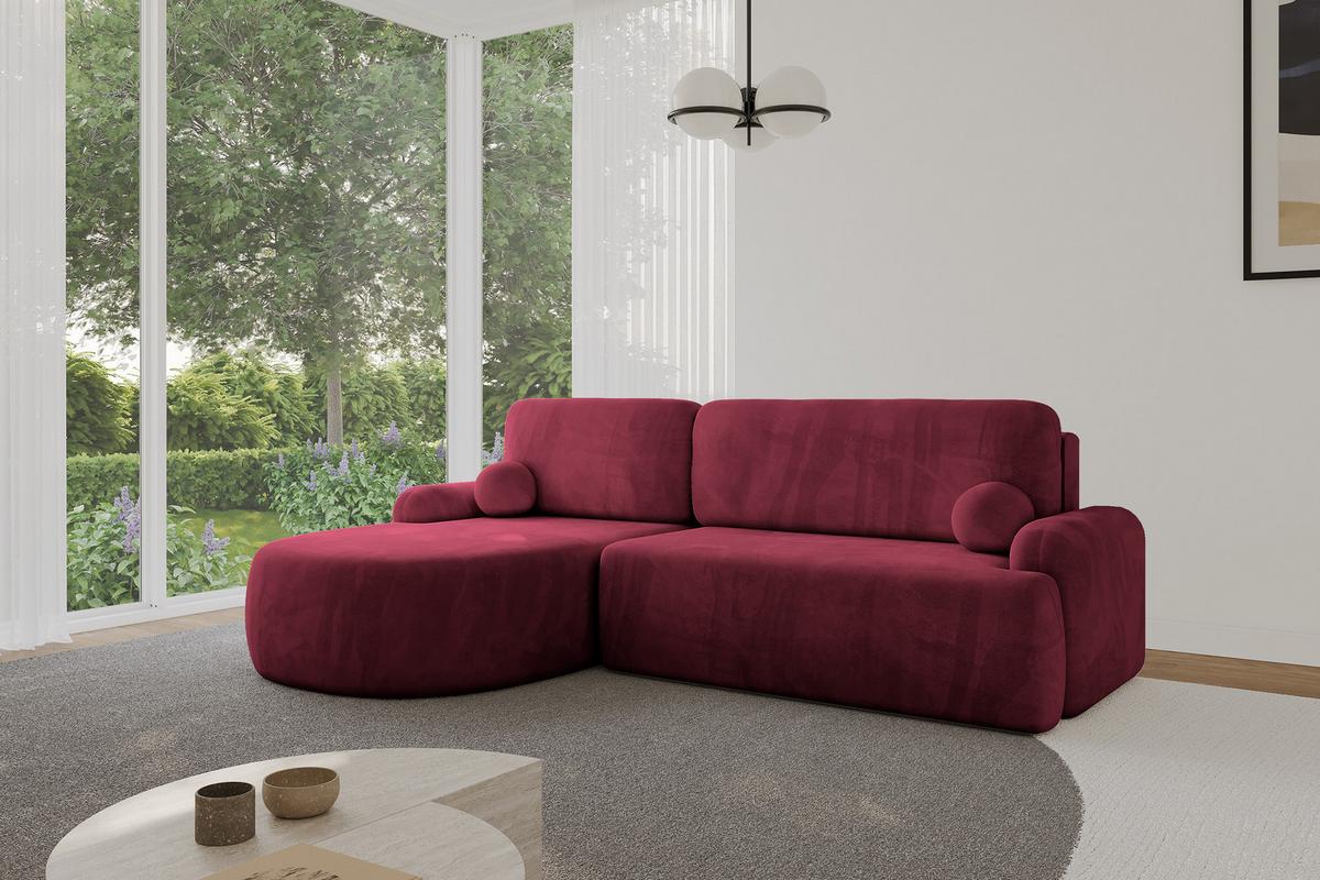 ECKSOFA mit Schlaffunktion und Bettkasten LIRA-L - 264x172x89 Bordeauxrot - Bordeaux, Holzwerkstoff/Textil (264/172cm) - ALTDECOR