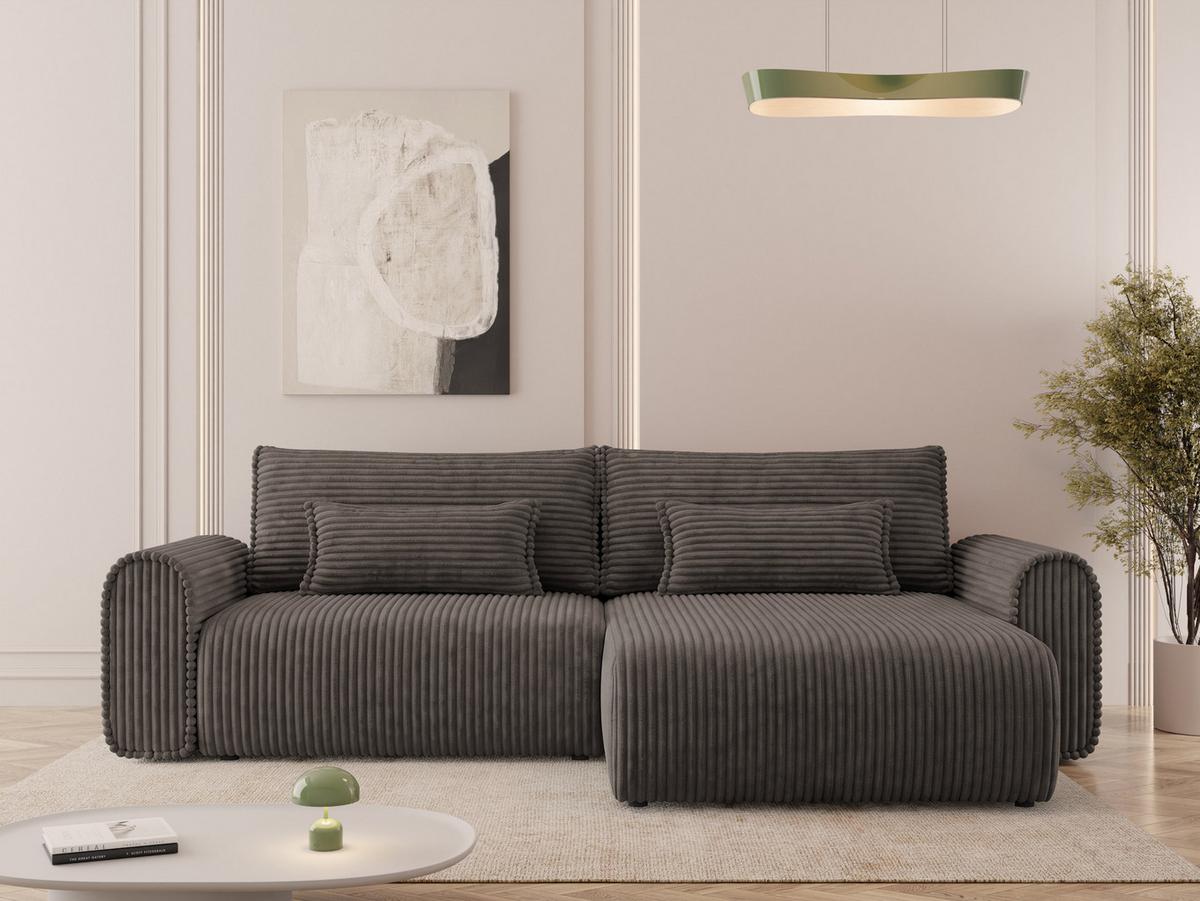 ECKSOFA Surles Cord - Schwarz/Braun, Holz/Kunststoff (245/145cm) - MIRJAN24