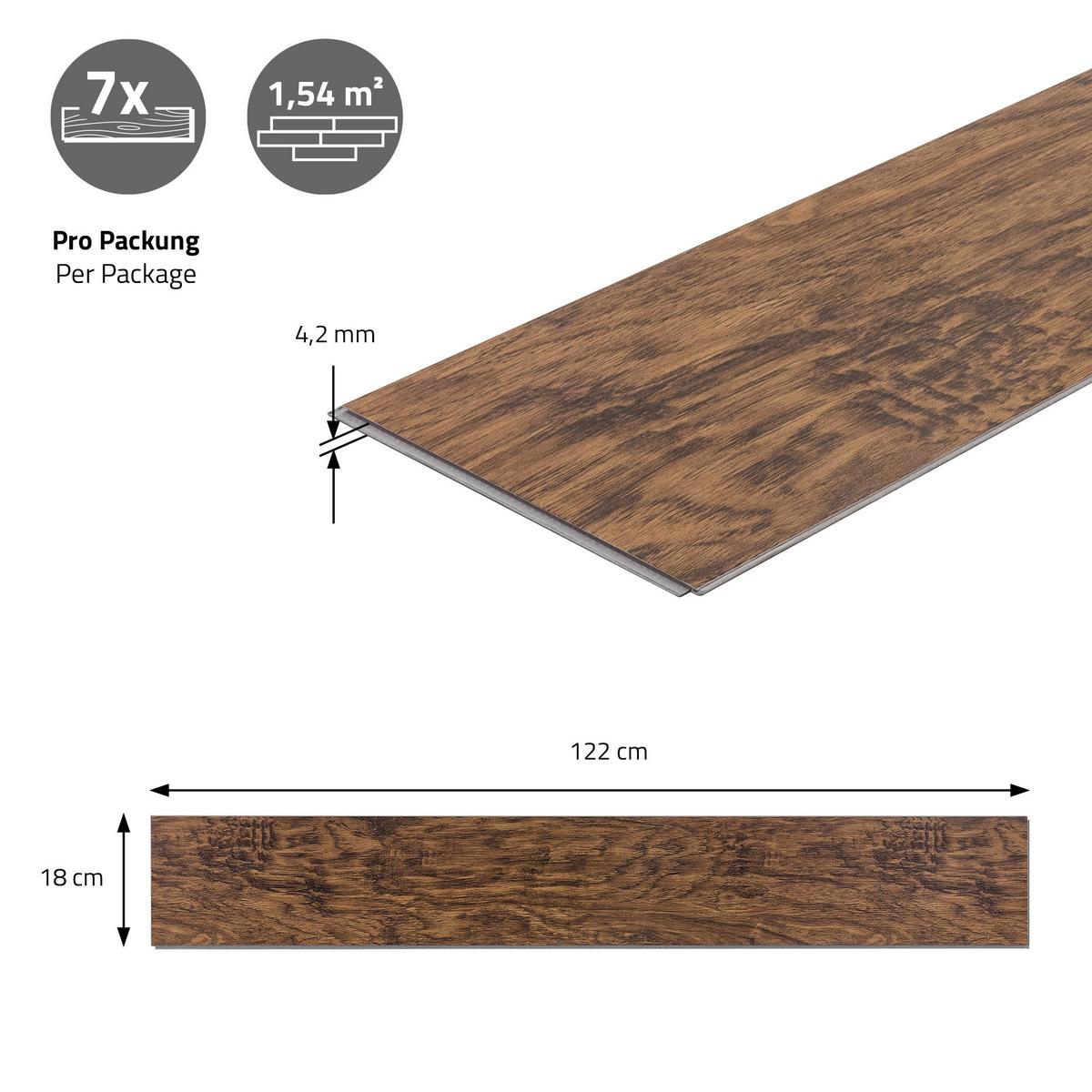 VINYLBODEN Click 3,08m²/14 Dielen Classic Akazie - Graubraun, Kunststoff (122/18/0.42cm) - ML-DESIGN