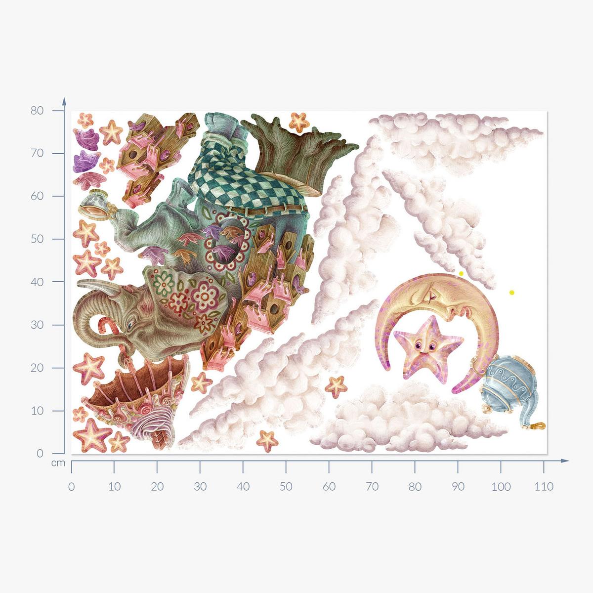 WANDAUFKLEBER 80x111cm - Pastellfarbene Tiere - Multicolor, Kunststoff (80/111/0.1cm) - Wallfluent