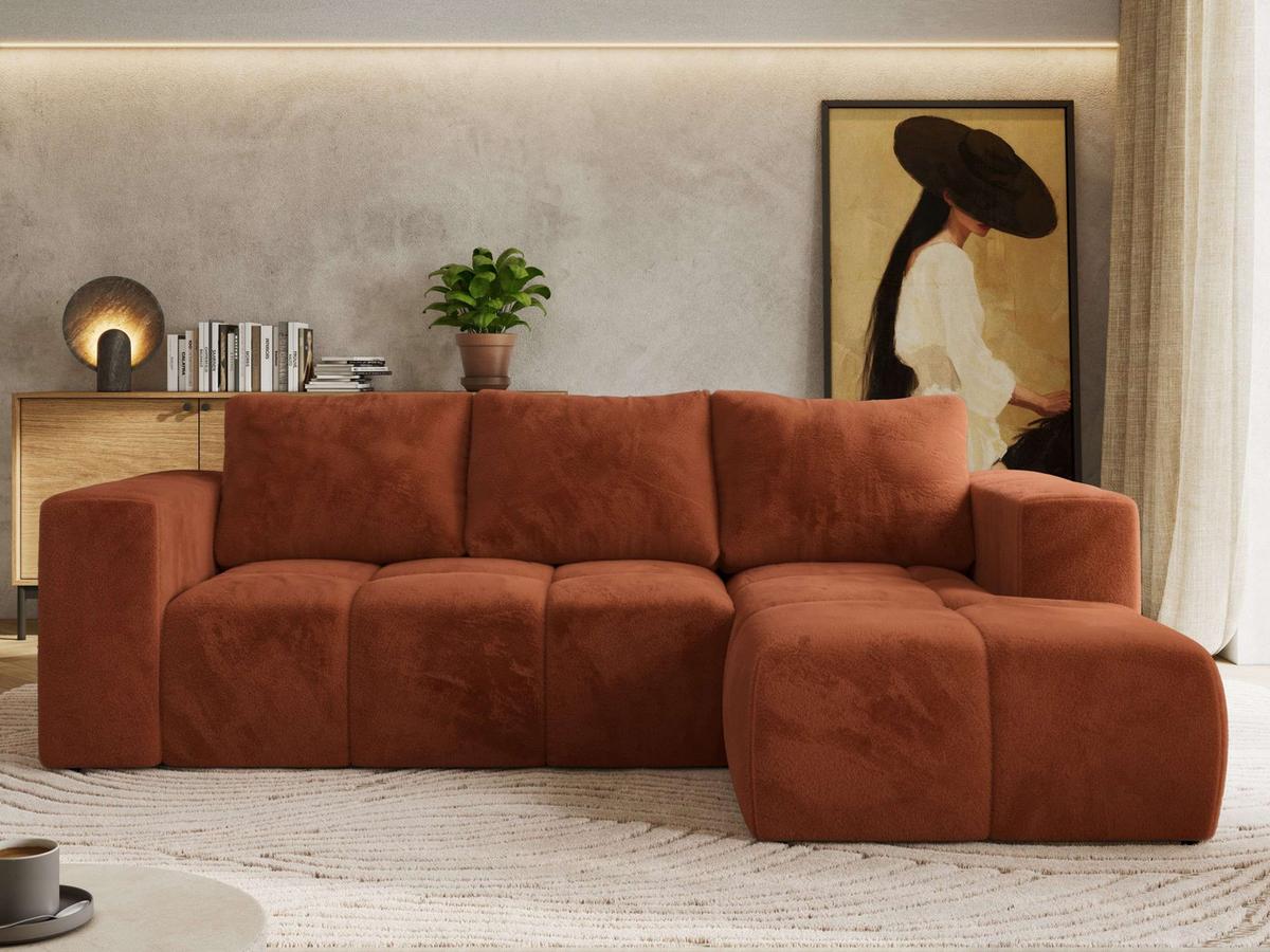 ECKSOFA MONIVA Orange Plüsch - Rechts - Schwarz/Orange, Kunststoff/Textil (266/164cm) - MKS