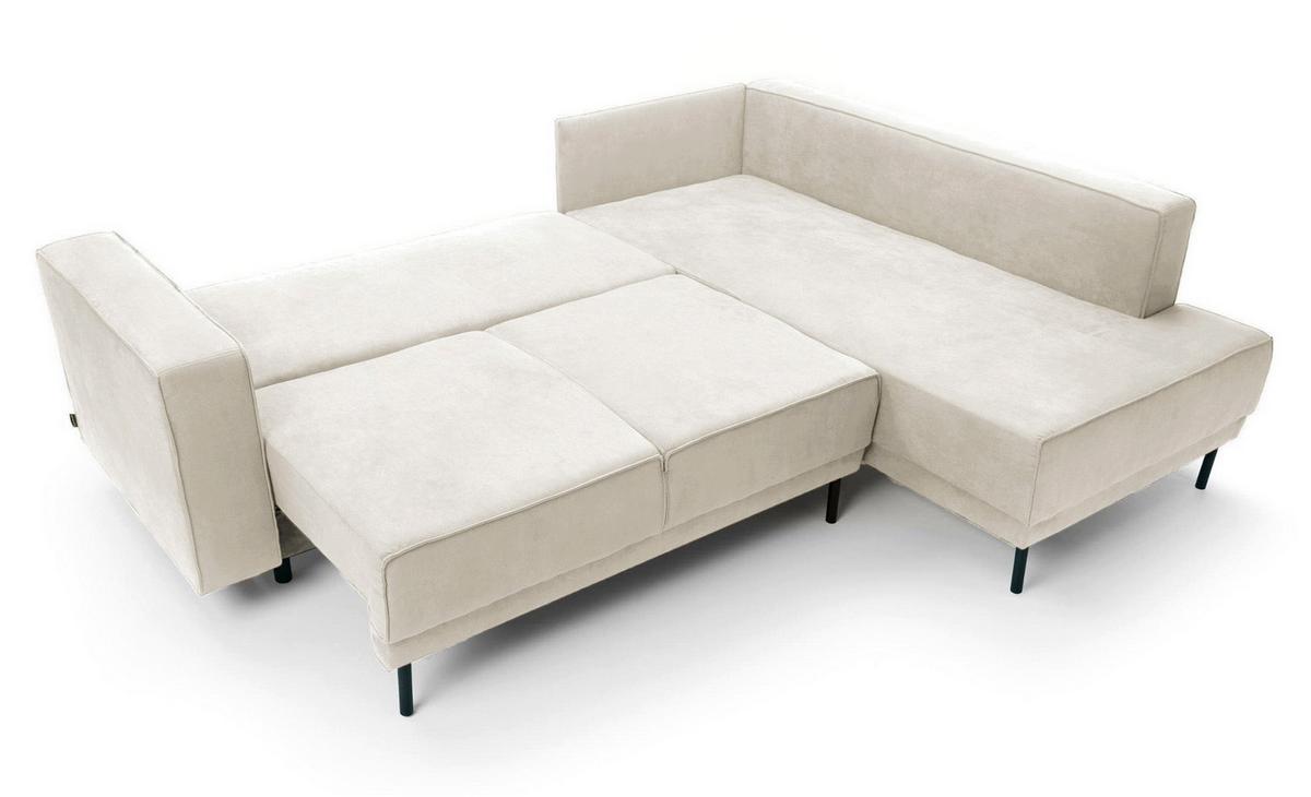 ECKSOFA Rodario Hellbeige Velours - Ecru/Schwarz, Textil/Metall (247/187cm) - Selsey