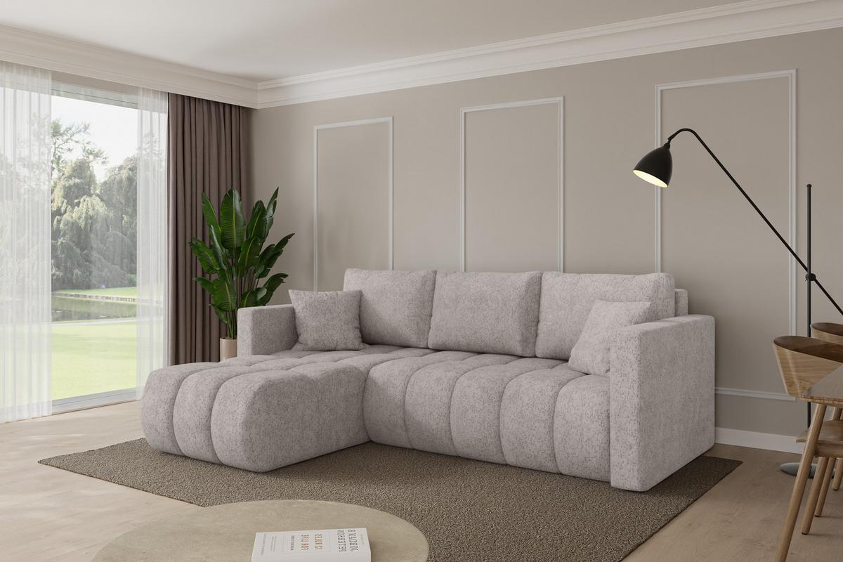 ECKSOFA mit Schlaffunktion Ottomane Links GARD-L 226x146x85 Hellgrau Velours - Hellgrau/Schwarz, Holzwerkstoff/Kunststoff (226/146cm) - ALTDECOR