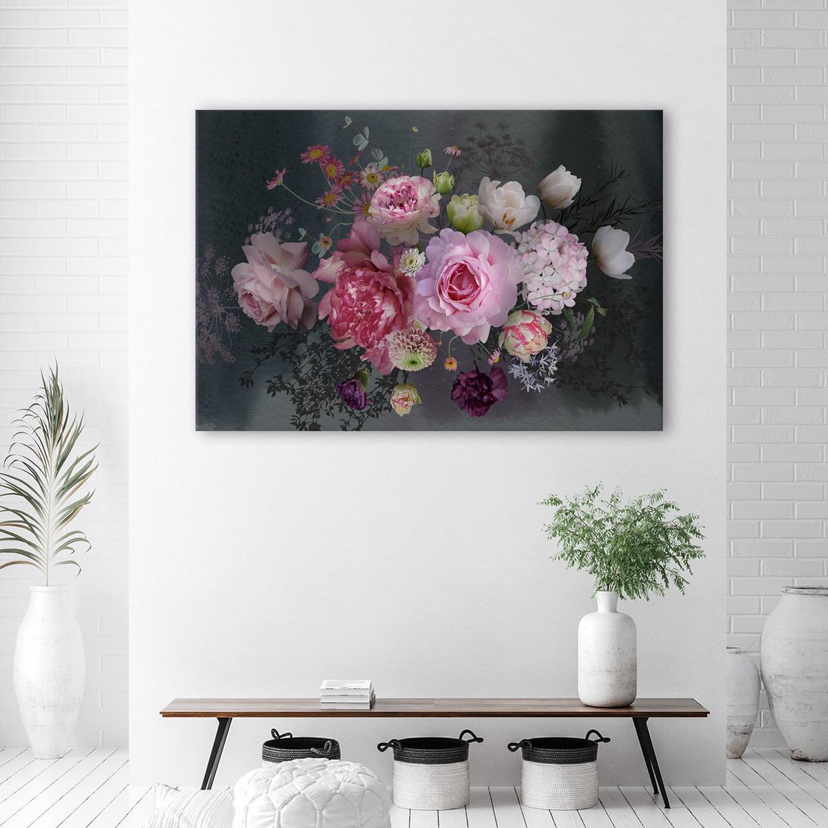 WANDBILD vintage flowers bouquet - Pink, Textil (60/40cm) - Feeby