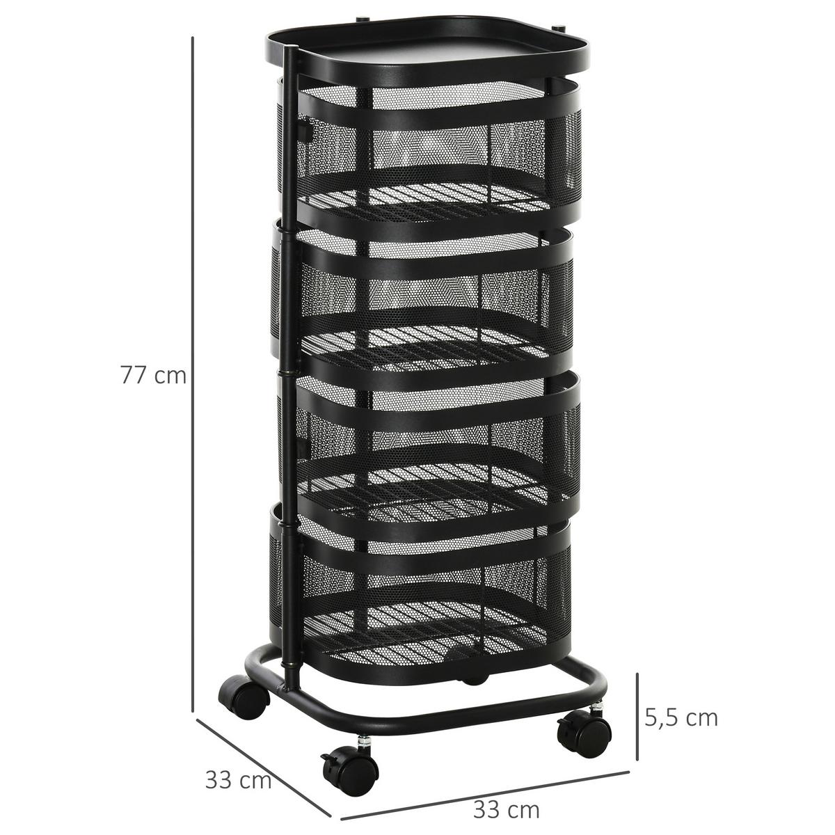 SERVIERWAGEN Stahl Schwarz - Schwarz, Metall (33/77/33cm) - HOMCOM
