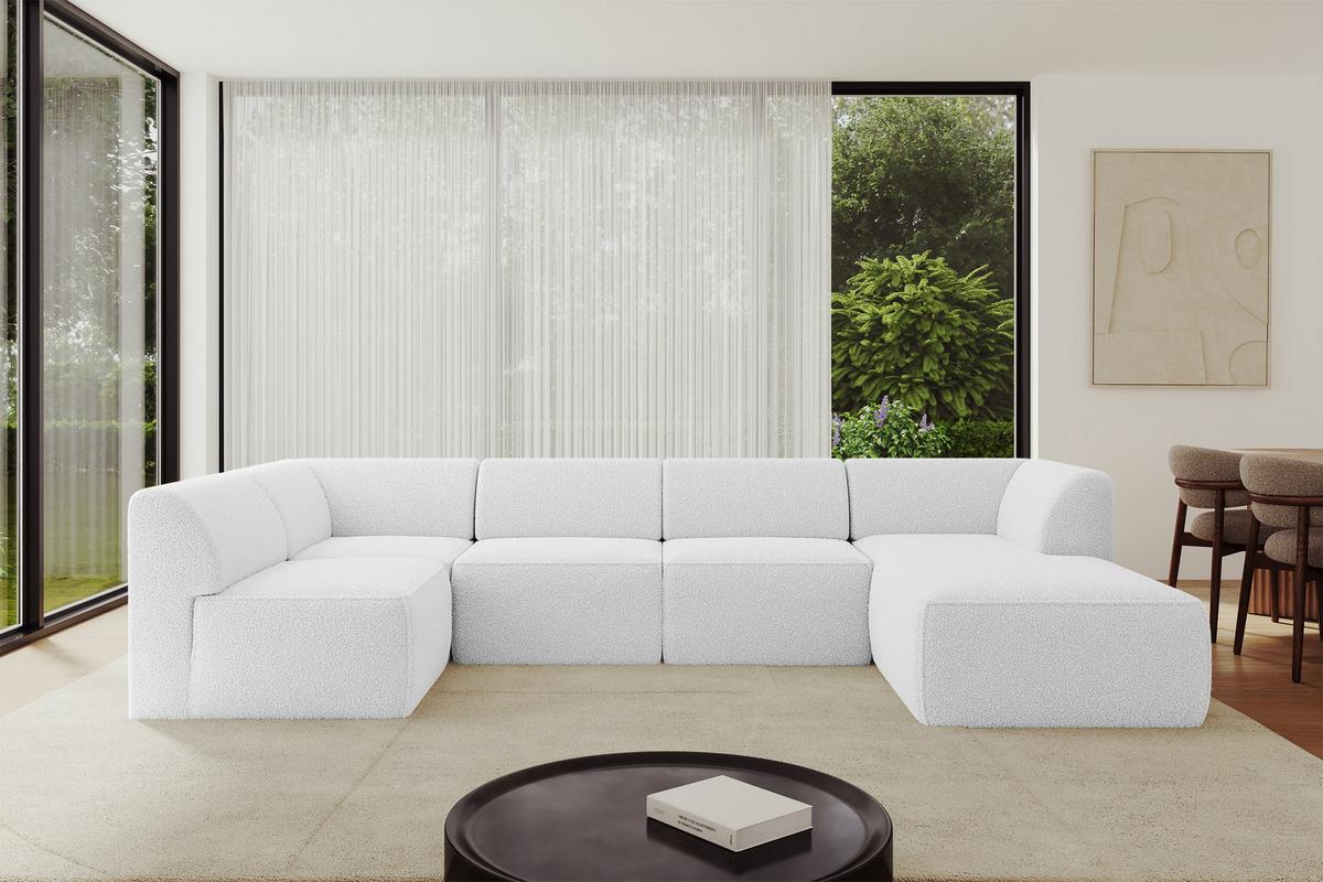 WOHNLANDSCHAFT Ottomane Rechts MOVO-L 345x180x78 cm Weiß Bouclé - Weiß, Holzwerkstoff/Kunststoff (180/78/345cm) - ALTDECOR