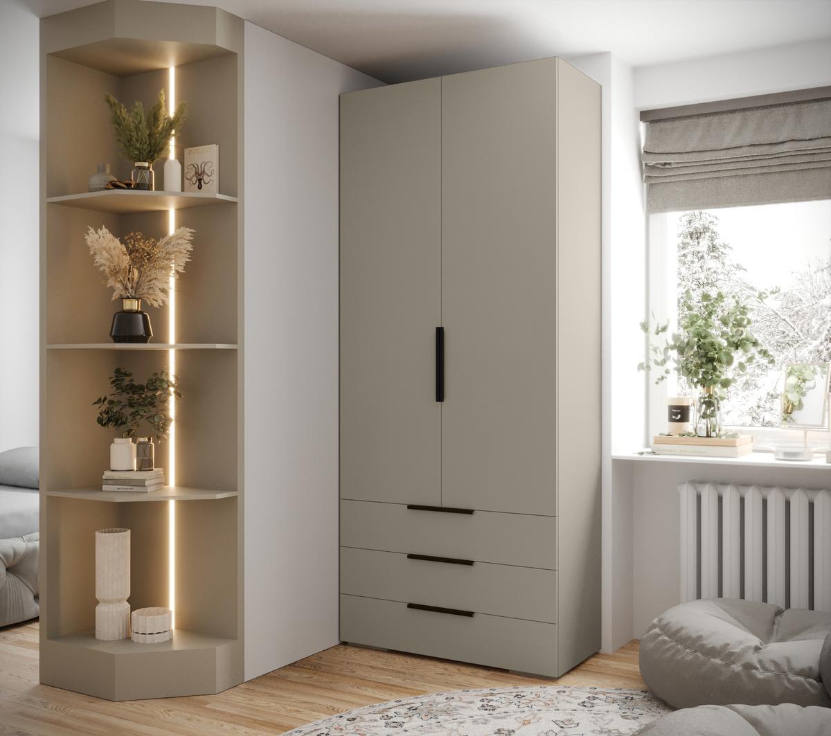 DREHTÜRENSCHRANK 236.7/100/47 2-türig - Kaschmir/Schwarz, Holz/Metall (100/236.7/47cm) - MÖBEL KRYSPOL